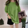 Camiseta de Color Sólido para Mujer, Manga Corta, Estilo Coreano, Holgada y Adelgazante, Verano 2024 Estudiante Estilo Básico Regular Top Blanco de Media Manga