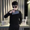 Suéter de Primavera y Otoño para hombre cuello redondo estilo coreano ajuste slim cuadros tablero de ajedrez suéter de punto jersey suéter básico suéter versátil moda masculina