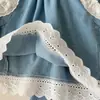 Conjunto de Dos Piezas para Niñas Nuevo Estilo Verano 2026: Top sin Mangas de Mezclilla con Encaje + Pantalones de Mezclilla de Nueve Puntos