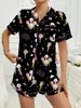 Novo Cardigan de Pijama Feminino Amazon Tk 3 Cores Transfronteiriço com Gola Reversível e Calça com Estampa Dourada Lady Roupa de Dormir Roupa de Casa