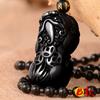 Obsidiana de Hielo Natural Colgante Pixiu de Tres Monedas de Cobre Collar de Obsidiana Dorada Regalo Año Animal Serpiente 2025 para Hombres y Mujeres