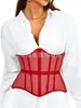 Faja abdominal de malla transparente estilo europeo y americano con tiras traseras ajustables, con 14 varillas y un acabado texturizado color arena estilo francés