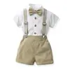 Traje para Niños Camisa Manga Corta Corbata Tirantes Pantalones Cortos Conjunto de Dos Piezas Vestido para Fiesta de Cumpleaños Suministro Transfronterizo