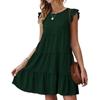 2026 Verano Nuevo Amazon Europeo y Americano Vestido Casual de Color Sólido con Cuello Redondo y Mangas Cortas Vestido Tipo Pastel Plisado con Dobladillo Amplio