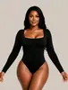 Otoño Invierno Nuevo Estilo Moldeador de Cuerpo Body de una Pieza Capa Base Body Ajustado Sexy Europeo y Americano Sensación Nude Moldeador de Manga Larga de una Pieza para Mujer