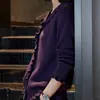 Suéter Elegante e Estiloso de Tricô com Gola V, Manga Longa e Design de Renda Roxa para Mulheres, Versátil e de Alta Qualidade para Primavera e Outono 2026
