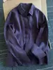 ¡Estilo súper popular! Camisa de manga larga con solapa de mezcla de algodón y lino morado estilo old money otoño protección solar para ir al trabajo prenda exterior versátil