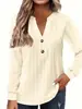 Roupas Femininas Plus Size Estilo Europeu e Americano Amazon Outono e Inverno Cor Sólida Elegante Manga Longa Decote V Botão Manga Curta Blusa Camiseta Estilosa para o Dia a Dia