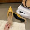 2025 Nuevo Otoño Ropa de Abrigo Punta Puntiaguda Forro Polar Tacón Grueso Medias Zapatillas de Dedo Zapatillas Peludas Femeninas de Una Pierna