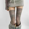 Medias de Encaje Cruzado, Medias de Rejilla Retro de Encaje Hasta la Rodilla, Medias de Rejilla Finas Oscuras Estilo Gótico Hasta la Rodilla