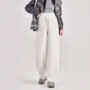 Calça de Maternidade com Cordão e Pernas Largas para Outono/Inverno com Suporte Ajustável na Cintura, Calça Jogger Casual de Caimento Solto com Efeito Drapeado para Gravidez e Pós-Parto