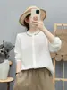 Camisa de gasa bordada de doble capa para mujer, corte holgado, primavera y otoño 2026, versátil, artística, cuello suave, manga larga