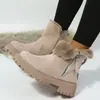 Botas de Neve Femininas Trendy 2024 Inverno Novo Meio da Panturrilha Forradas com Lã Espessadas Quentes Sapatos de Algodão Pelo Integrado Botas Femininas de Inverno