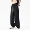 Pantalones Transpirables de Seda Helada Perforados con Láser para Hombre Verano 2025 Nuevos Pantalones Paracaídas de Pierna Ancha Sueltos Rectos Estilo Hong Kong Pantalones Casuales