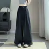 Conjunto Feminino de Algodão Lavado Calça Wide-Leg 2026 Verão Novo Cintura Alta Solta Casual Reta Longa