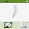 Meias brancas com laço para mulheres, estilo primavera e outono, meias de algodão puro de cano médio, estilo coreano e japonês, fofas, estilosas, meias longas esportivas