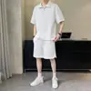 Conjunto Esportivo Casual Americano Estilo Waffle para Homens, Tamanho Grande de Verão, Conjunto Elegante e Moderno de Shorts e Manga Curta, Roupa de Verão para Homens