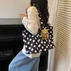 Bolsa Tote Feminina Estilo Coreano Retrô de Bolinhas Grande Capacidade Versátil de Ombro e Mão para Escola Trabalho Compras