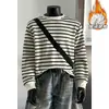2026 HT26091 Plus Veludo Falso Molde Tamanho Grande Listrado Gola Redonda Camiseta M-5X HT261249-Especial P34