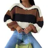 Suéter de Mujer 2025 Otoño e Invierno de Gama Alta con Rayas de Color Contrastante Suéter de Punto Suelto con Cuello Redondo Estilo Perezoso para Mujer
