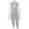 Ropa deportiva casual de estilo europeo y americano, mono largo negro y blanco de cuello halter en V, ajustado, elástico, simple, nuevo