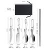 Juego de cubiertos plegables de acero inoxidable 304 cuchillo tenedor cuchara palillos pajita bolsa de almacenamiento picnic camping exterior traje portátil