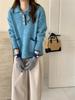 Suéter de Tricô Estilo Japonês Doce Contraste Gola Polo Outono/Inverno 2024 Novo Estilo Preguiçoso Casual Retrô Pulôver para Mulheres