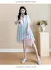 Moda Verano 2025 Nuevo Chifón Empalmado Falso Dos Piezas Media Longitud Suelto Cubre Vientre Embarazada Vestido de Maternidad Mamá Caliente