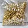 Palillos Desechables para Frutas, Palillos de Bambú, Tenedores para Frutas, Tenedores de Arte de Perlas de Colores para Cócteles, Sándwiches, Hamburguesas, 100 Piezas/Paquete