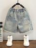 8226 Pantalones Cortos de Mezclilla para Niños y Niñas 2026 Nuevo Estilo Moda Coreana Infantil Pantalones Cortos de Longitud a la Rodilla Rotos Estilo Coreano para Niños Pantalones de Longitud Media