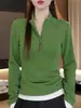 Sudadera de Forro Polar Cálido de Doble Cara, Moda Versátil, Cuello Alto, Adelgazante, Elegante, Bloques de Color, Prenda Base para Mujer, Otoño e Invierno 2025