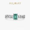 S925 plata esterlina exquisito anillo de cadena simple Personalidad Femenina Sentido de Chica anillo de diamante artificial Cuadrado Esmeralda