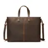 Bolsa Transversal Masculina Vintage para Notebook Couro Genuíno Bolsa de Ombro Couro Crazy Horse Pasta Masculina