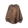 Camiseta de Manga Longa Tricô Patchwork Vintage Desgastado Estilo Old Money Outono 2026 Novo Top Solto