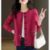 Nuevo cárdigan de punto cálido estilo chino para mujer Otoño/Invierno 2026, ajuste holgado, abrigo suéter adelgazante