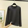 Camisa Básica Térmica de Malha Canelada Manga Longa Solta Outono e Inverno Tamanho Plus Size Fleece Espessado Camiseta Interna Top para Casa Feminino