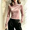 2026 Europeu e Americano Outono/Inverno Novo Transfronteiriço Cor Sólida Casual Moda Gola Alta Gola Assimétrica Manga Longa Veludo Camiseta Roupas Femininas