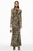 Bestseller transfronterizo europeo y americano, falda bodycon ajustada de cintura alta con estampado de leopardo en malla retro para mujer, falda larga de cola de pez para chicas sexys
