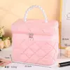Bolsa de maquillaje redonda de moda, bolsa de maquillaje cuadrada de gran capacidad para llevar en la mano, bolsa de maquillaje simple con espejo, venta al por mayor de bolsos