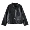 Jaqueta de Couro para Motociclista Feminina Ino Plus Size com Gola Alta Maillard 2026 Outono Casaco Curto Retrô Americano 335331