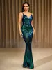 Comercio Exterior Transfronterizo Europeo y Americano Sexy con Lentejuelas Cuello en V Ajustado a la Cintura Vestido de Noche Estilo Sirena