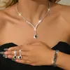 Acessórios de Casamento Europeus e Americanos Transfronteiriços Conjunto de Colar, Pulseira, Brincos e Anel Corrente Conjunto de Quatro Peças para Mulheres Acessórios de Casamento com Strass