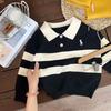 Suéter Rayado con Cuello Polo para Niños 2025 Primavera y Otoño Suéter para Niños y Niñas Cálido y Versátil Top tipo Polo Venta al por Mayor