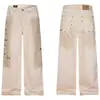 L99848 High Street Estilo Americano Unissex Streetwear Lavado Tingido à Mão Vintage Design de Tinta Salpicada Jeans Masculino Solto de Perna Larga