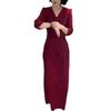 22658 Da Ai Mei Yi Yuan 2026 Nuevo Vestido de Cuello en V con Flores Tridimensionales y Pedrería Corte Entallado de Longitud Media para Mujer