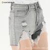 Shorts de Mezclilla Lavado Negro y Gris con Costuras, Agujero Rave, de Cintura Alta, Pierna Ancha Suelta, Hot Pants para Chicas Calientes