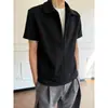 Camisa polo de verão estilo americano, peso pesado, com zíper, secagem rápida, ombro reto, gola virada, camiseta de manga curta, estilo duas peças falsas, top de meia-manga para homens