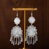 Pendientes Miao Étnicos de Borla Larga Estilo Nuevo, Pendientes Exagerados de Declaración de Moda Estilo Étnico de Plata Miao de Lujo Ligero