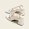 Sandalias de Tacón Grueso para Mujer, Nuevo Estilo de Verano, Tacón Medio, Tacón Alto, Estilo Popular, Sandalias de Tira Única con Tira para el Dedo del Pie, Estilo Hada Francesa, Estilo Romano