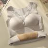 Chaleco Cálido de Cachemir y Seda con Cuello en V y Encaje para Otoño e Invierno para Mujer con Almohadilla en el Pecho, Prenda Interior de Terciopelo Espesado de una Sola Pieza